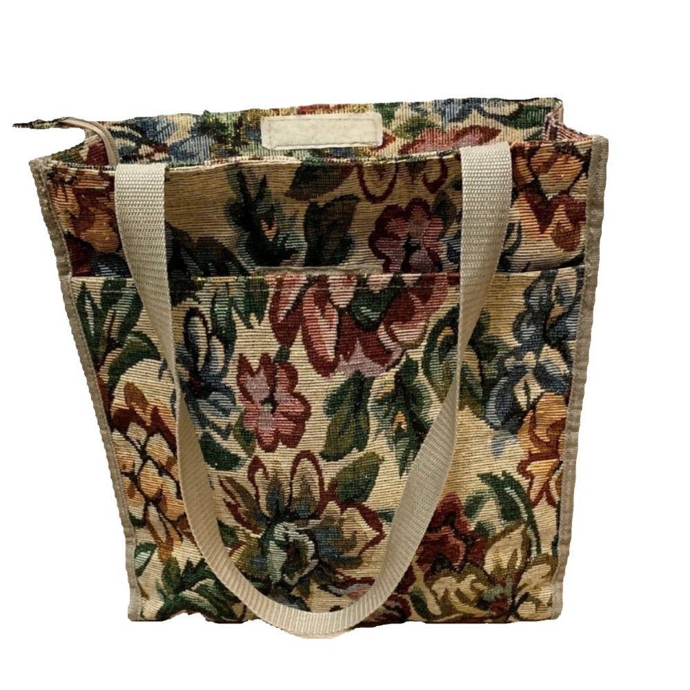 Vintage Floral Tapestry Tote Book Bag 10”x12”